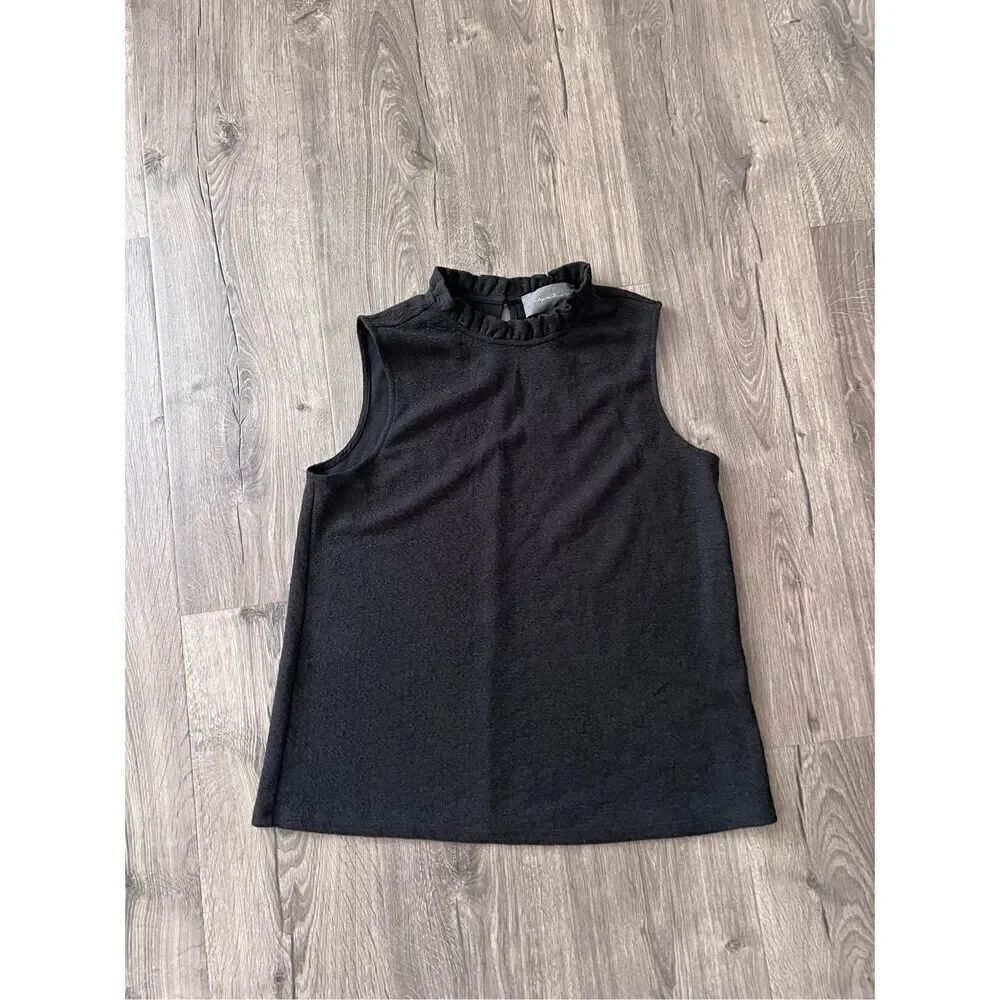 Anthropologie black noir ruffle mock neck tank blouse size Small